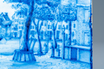 A Dutch blue and white Delft-style plaque with a village view, probably Utrecht, ca. 1800