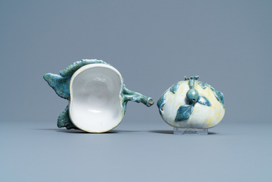 A polychrome Dutch Delft 'apple' tureen and cover, 18th C.