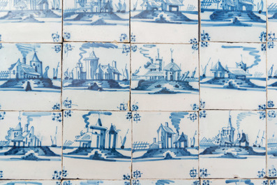 Seventy‑seven blue and white Dutch Delft 'landscape' tiles, late 18th C.