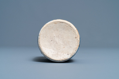 A small blue, white and manganese maiolica albarello, Antwerp or Northern Netherlands, 16/17th C.