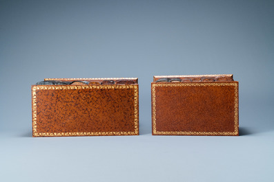 Four trompe-l'oeil storage boxes made from old book covers, France, 20th C.