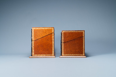 Four trompe-l'oeil storage boxes made from old book covers, France, 20th C.