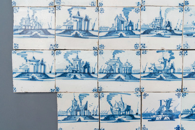 Seventy‑seven blue and white Dutch Delft 'landscape' tiles, late 18th C.