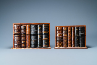 Four trompe-l'oeil storage boxes made from old book covers, France, 20th C.