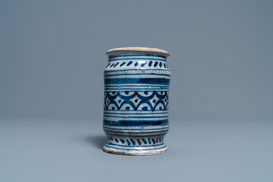 A blue and white maiolica albarello, Northern Netherlands, early 17th C.