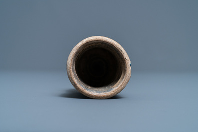 A small blue, white and manganese maiolica albarello, Antwerp or Northern Netherlands, 16/17th C.