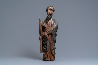 Een gepolychromeerde eikenhouten figuur van Sint-Andreas, Normandi&euml;, Frankrijk, eind 15e eeuw