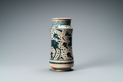 A Hispano-Moresque blue and white albarello with a deer, Paterna or Manises, Spain, mid 15th C.