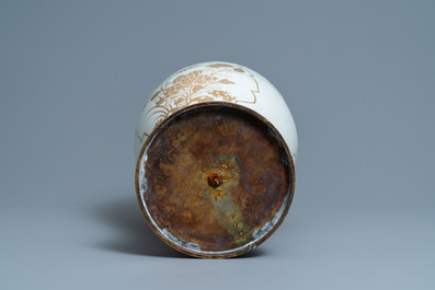 A Chinese parcel-gilt bianco-sopra-bianco vase mounted as a lamp, Qianlong