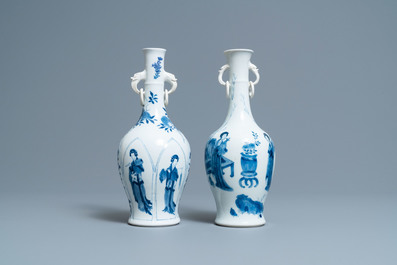 Two Chinese blue and white vases with elephant handles, Kangxi
