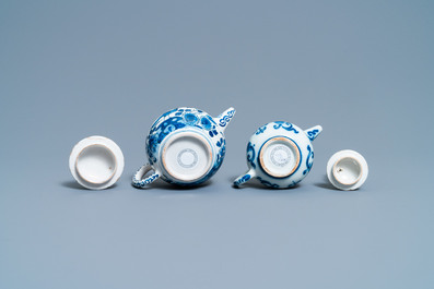Two Dutch Delft blue and white teapots and covers, 18th C.
