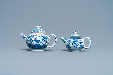 Two Dutch Delft blue and white teapots and covers, 18th C.