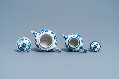 Two Dutch Delft blue and white teapots and covers, 18th C.