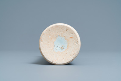 A Chinese blue and white sleeve vase with birds among blossoming branches, Transitional period