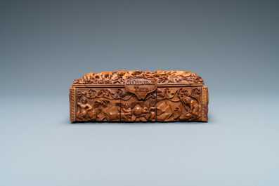 Een corozo houten kistje met voorstelling uit Willem Tell, Frankrijk, 18/19e eeuw