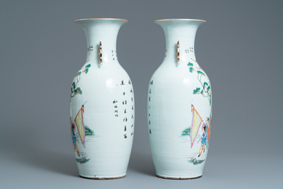 A pair of Chinese famille rose vases, 19/20th C.