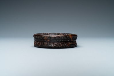 A Chinese Canton tortoise veneer covered box, 19th C.