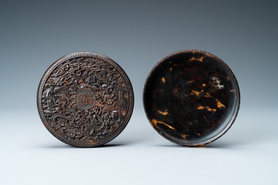 A Chinese Canton tortoise veneer covered box, 19th C.