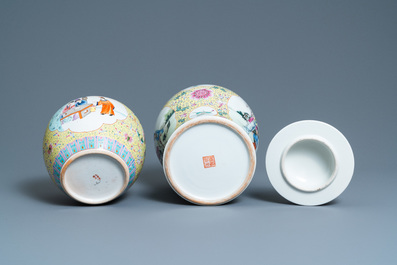 Two Chinese famille rose vases and a fish bowl, Republic