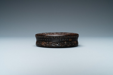 A Chinese Canton tortoise veneer covered box, 19th C.