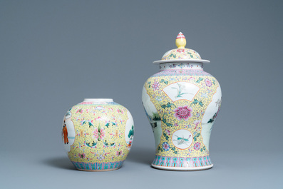 Two Chinese famille rose vases and a fish bowl, Republic