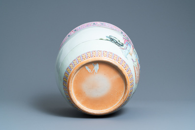 Two Chinese famille rose vases and a fish bowl, Republic