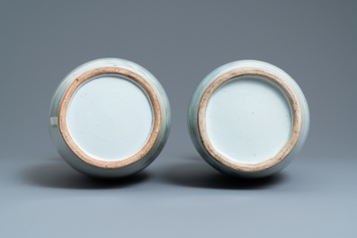 A pair of Chinese famille rose 'immortals' vases, 19/20th C.