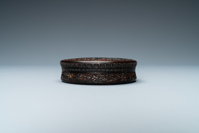 A Chinese Canton tortoise veneer covered box, 19th C.