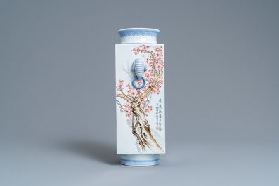 A Chinese famille rose 'cong' vase, seal mark, Republic