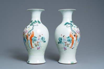 A pair of Chinese famille rose vases, Qianlong mark, Republic