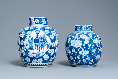 Four Chinese blue and white 'antiquities' jars and covers, 19th C.