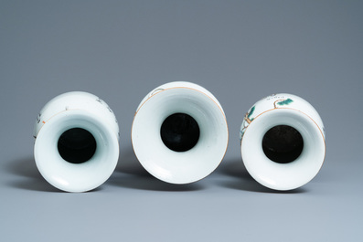 Three Chinese famille rose and qianjiang cai vases, 19/20th C.
