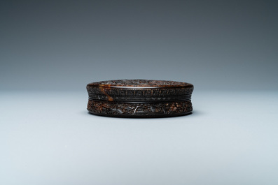 A Chinese Canton tortoise veneer covered box, 19th C.