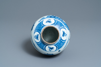 A Chinese blue and white jar with figures in a landscape, hare mark, Wanli
