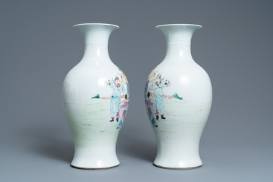 A pair of Chinese famille rose vases, Qianlong mark, Republic
