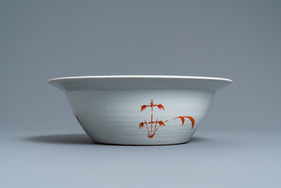 A Chinese famille rose 'immortals' vase, a Canton dish and a bowl, 19th C.