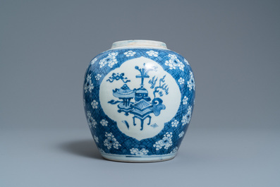 A Chinese blue and white 'antiquities' jar, Kangxi