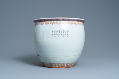 Two Chinese famille rose vases and a fish bowl, Republic