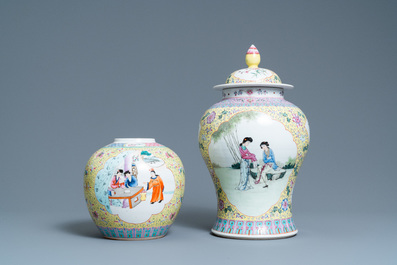 Two Chinese famille rose vases and a fish bowl, Republic