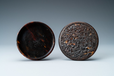 A Chinese Canton tortoise veneer covered box, 19th C.