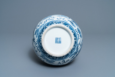 A Chinese blue and white 'dragon and phoenix' vase, Qianlong mark, 19/20th C.