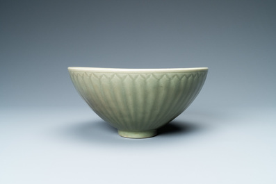 A fine Chinese Longquan celadon 'lotus' bowl, Yuan/Ming