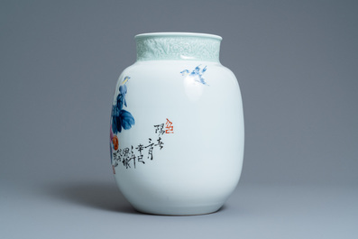 A Chinese floral vase, signed Wang En Huai, dated 1997