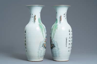 A pair of Chinese famille rose 'immortals' vases, 19/20th C.