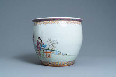 Two Chinese famille rose vases and a fish bowl, Republic