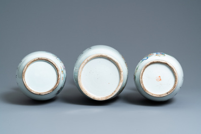 Three Chinese famille rose and qianjiang cai vases, 19/20th C.
