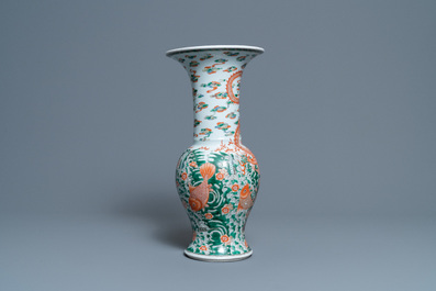 A Chinese famille verte 'yenyen' vase with a dragon and carps, Kangxi mark, 19th C.