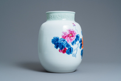 A Chinese floral vase, signed Wang En Huai, dated 1997