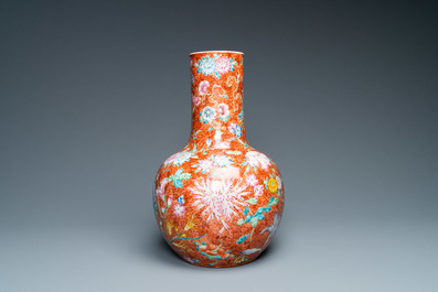 A Chinese famille rose millefleurs bottle vase, Qianlong mark, Republic