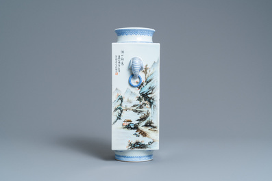 A Chinese famille rose 'cong' vase, seal mark, Republic